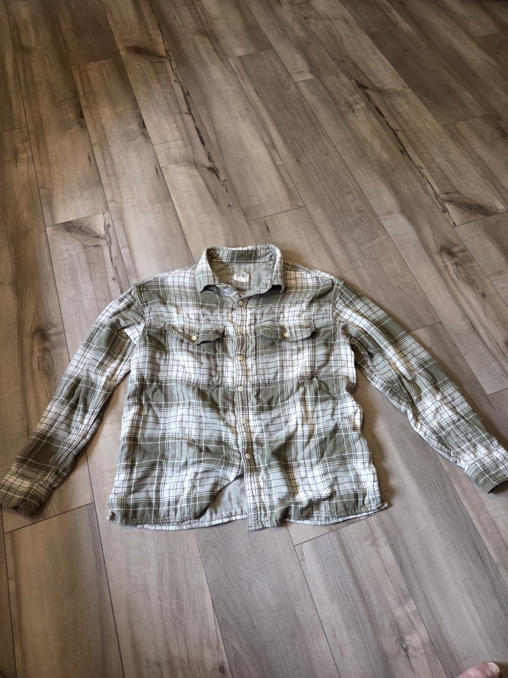 American Eagle Outfitters Olive & White Plaid Shirt